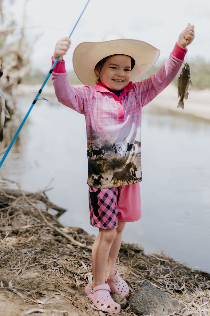 Horses Running Fishing Long Sleeve Shirt-Little Windmill Clothing Co