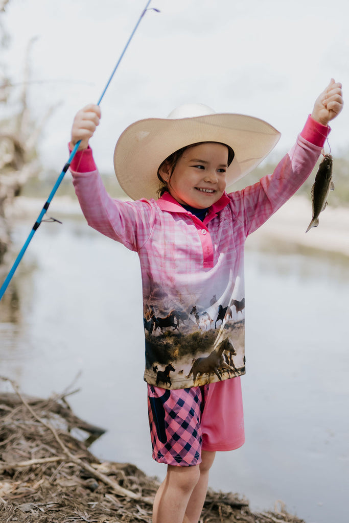 Horses Running Fishing Long Sleeve Shirt-Little Windmill Clothing Co