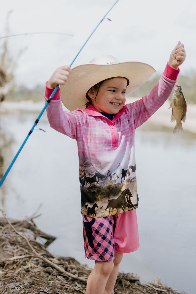 Horses Running Fishing Long Sleeve Shirt-Little Windmill Clothing Co