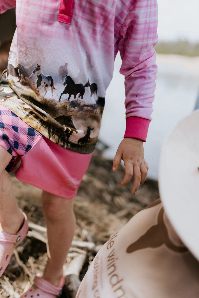 Horses Running Fishing Long Sleeve Shirt-Little Windmill Clothing Co