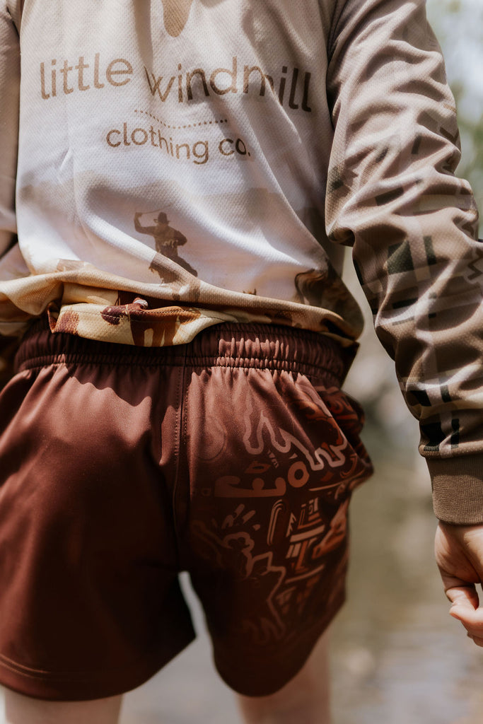 Dust Scene Bull Kids Footy Shorts-Little Windmill Clothing Co