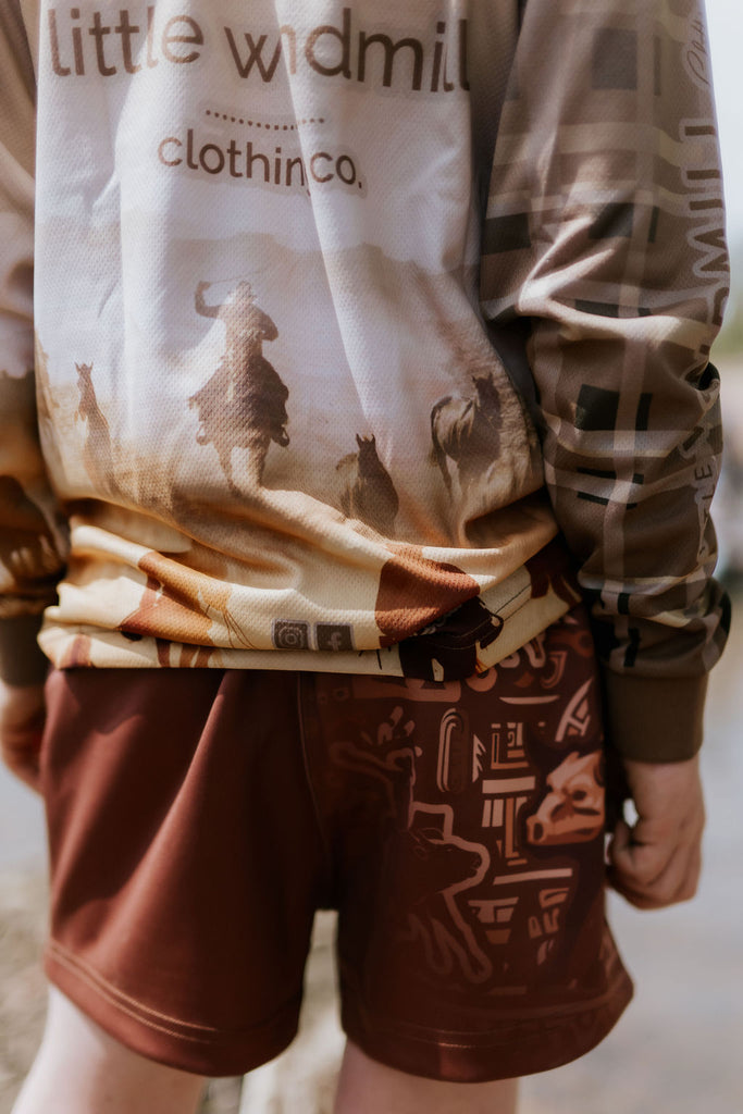 Dust Scene Bull Kids Footy Shorts-Little Windmill Clothing Co