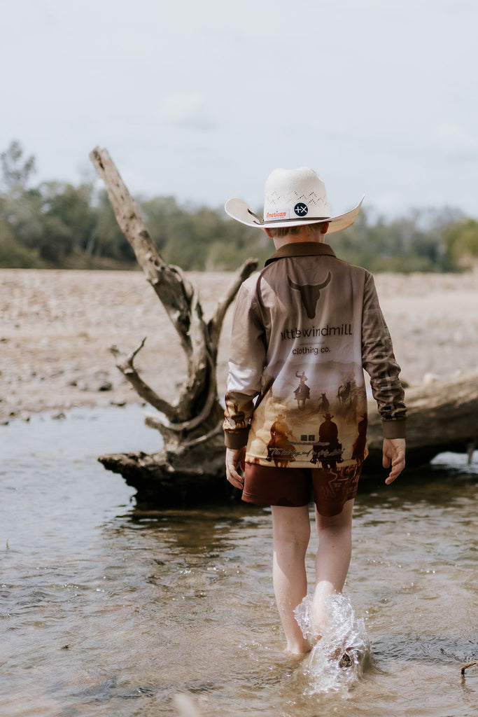 Cowboy Up Fishing Long Sleeve Shirt-Little Windmill Clothing Co