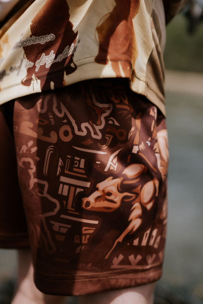 Dust Scene Bull Kids Footy Shorts-Little Windmill Clothing Co