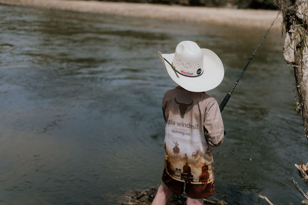 Cowboy Up Fishing Long Sleeve Shirt-Little Windmill Clothing Co