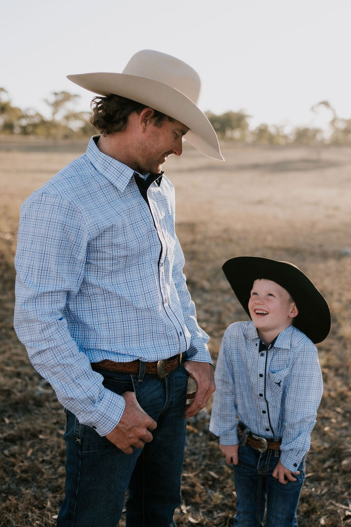 "Charles Jnr" Blue Classic Gingham Long Sleeve Shirt-Little Windmill Clothing Co