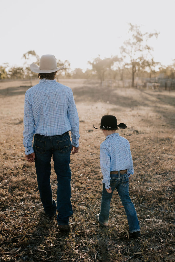 "Charles Jnr" Blue Classic Gingham Long Sleeve Shirt-Little Windmill Clothing Co