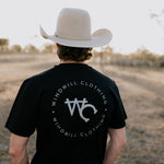 WC Printed Men's Tee Midnight Black back view showing relaxed country fit