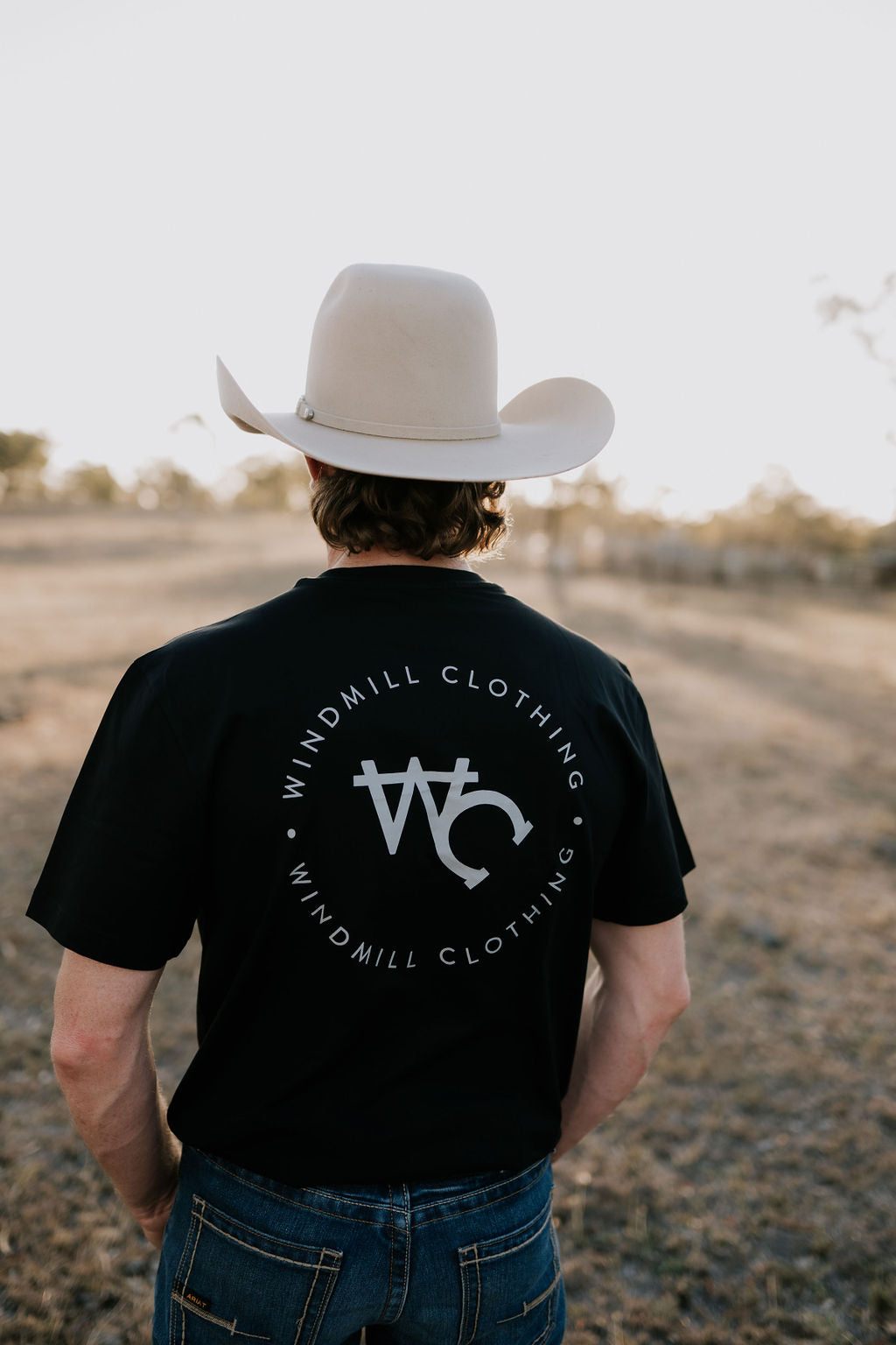WC Printed Men's Tee Midnight Black back view showing relaxed country fit
