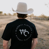 WC Printed Men's Tee Midnight Black back view showing relaxed country fit