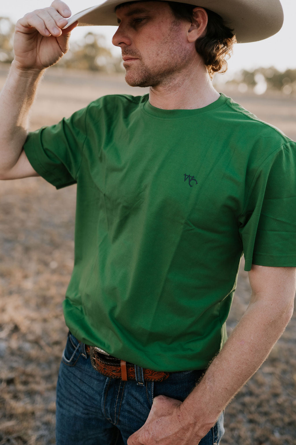 WC Printed Men's Tee Lime colour front view with Windmill Co graphic chest print