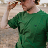 WC Printed Men's Tee Lime flat lay showing graphic print on lime green fabric