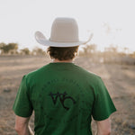 WC Printed Men's Tee Lime back view showing relaxed fit in bright lime green