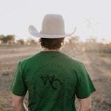 WC Printed Men's Tee Lime back view showing relaxed fit in bright lime green