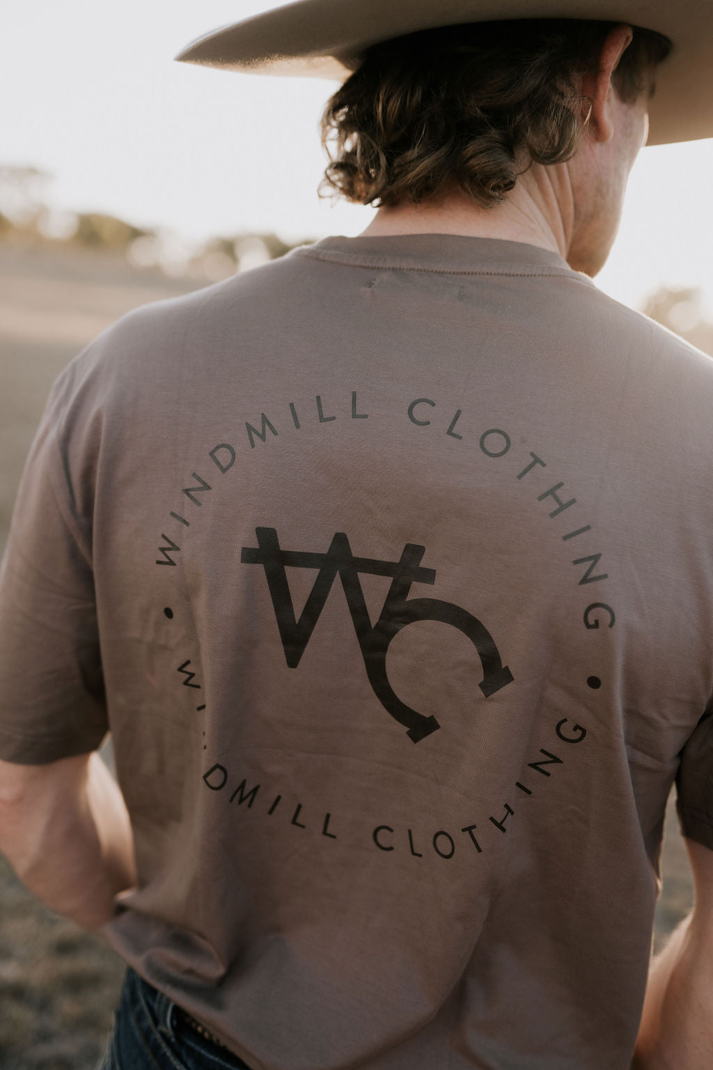WC Printed Men's Tee Dust colour back view showing relaxed fit