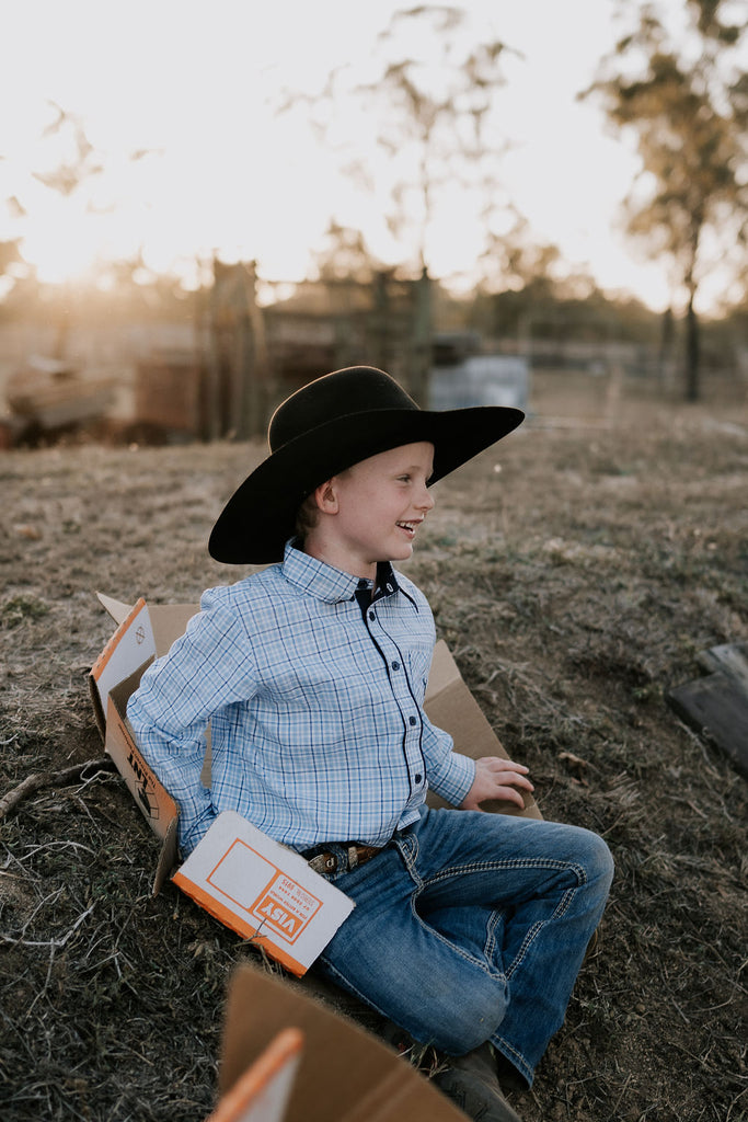 "Charles Jnr" Blue Classic Gingham Long Sleeve Shirt-Little Windmill Clothing Co