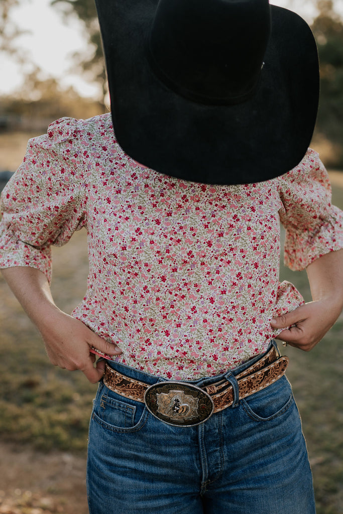 "Jenny" Floral Puff Women's Blouse-Little Windmill Clothing Co