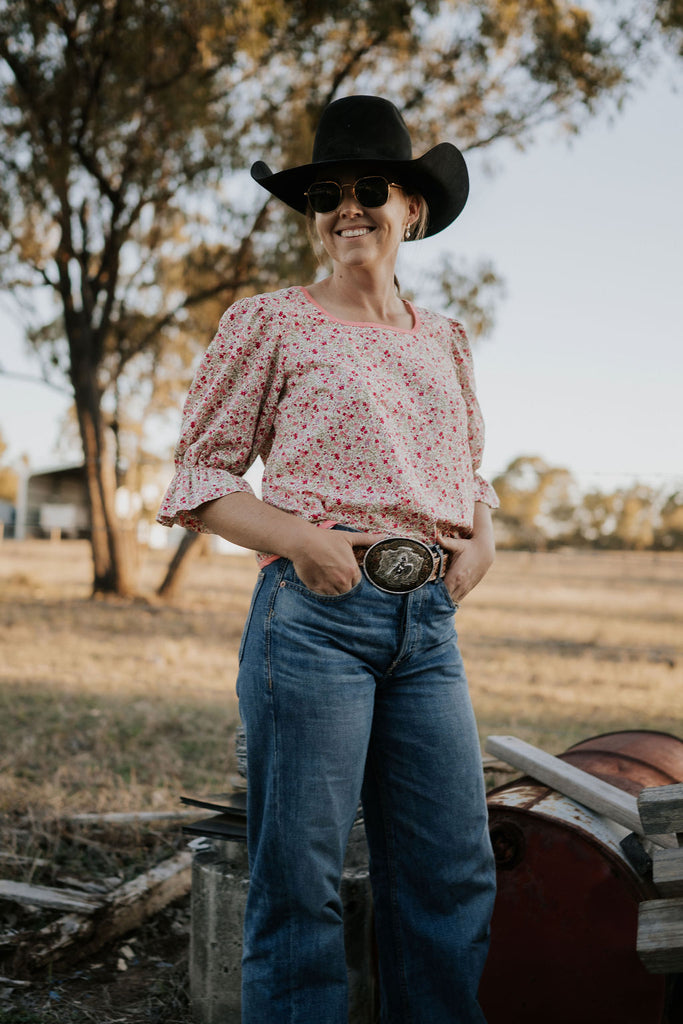 "Jenny" Floral Puff Women's Blouse-Little Windmill Clothing Co