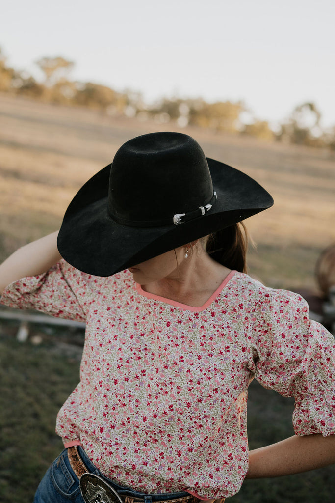 "Jenny" Floral Puff Women's Blouse-Little Windmill Clothing Co