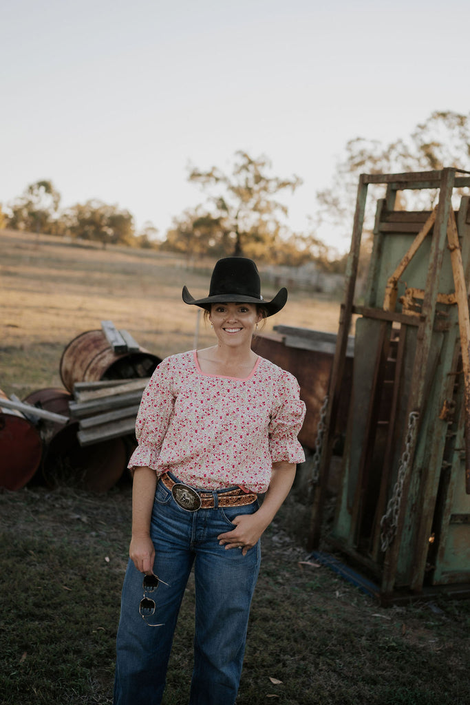 "Jenny" Floral Puff Women's Blouse-Little Windmill Clothing Co