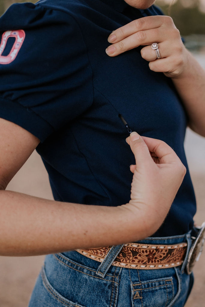 NURSING "Frances" Relax Fitted Women's Navy Floral Contrast Polo-Little Windmill Clothing Co