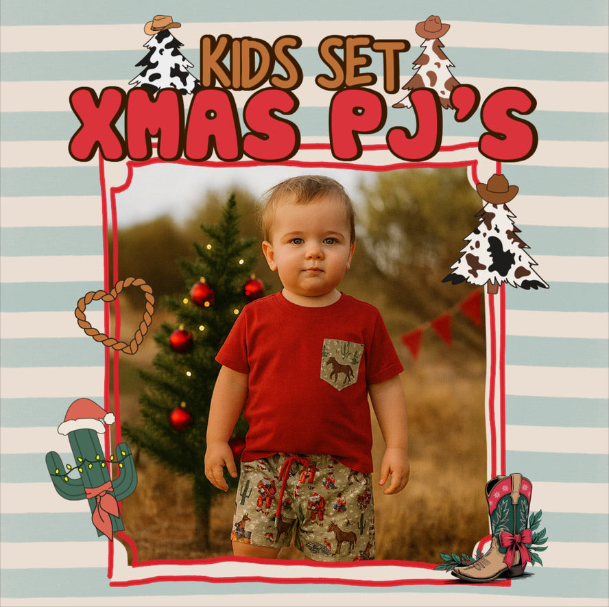 PRE-ORDER - KIDS SET Western Christmas PJ's-Little Windmill Clothing Co