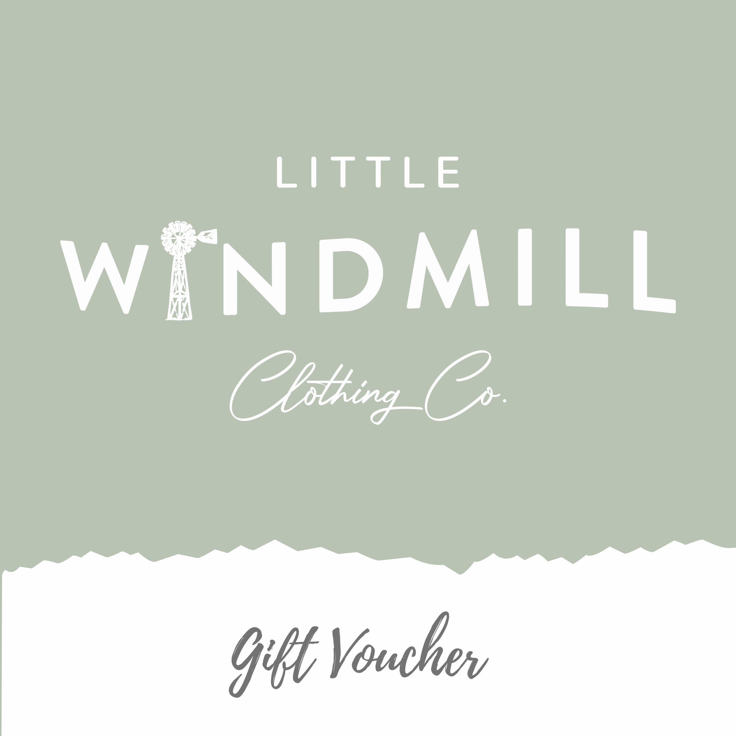 Little Windmill Clothing Co digital gift card for baby showers and celebrations, delivered instantly by email