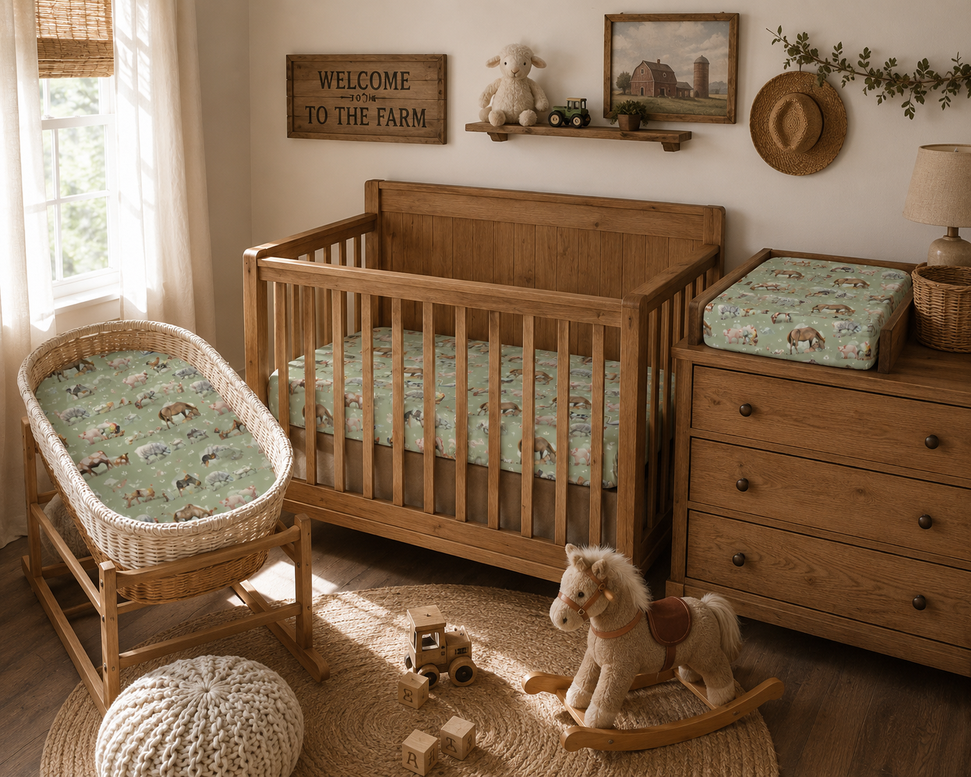 Country Outback fitted cot sheet detail showing outback print pattern and soft cotton finish