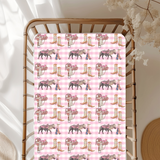Cowgirl Life fitted cot sheet showing pretty cowgirl print for baby nursery