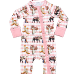 Cowgirl Waffle Cotton Onesie With Bow-Little Windmill Clothing Co