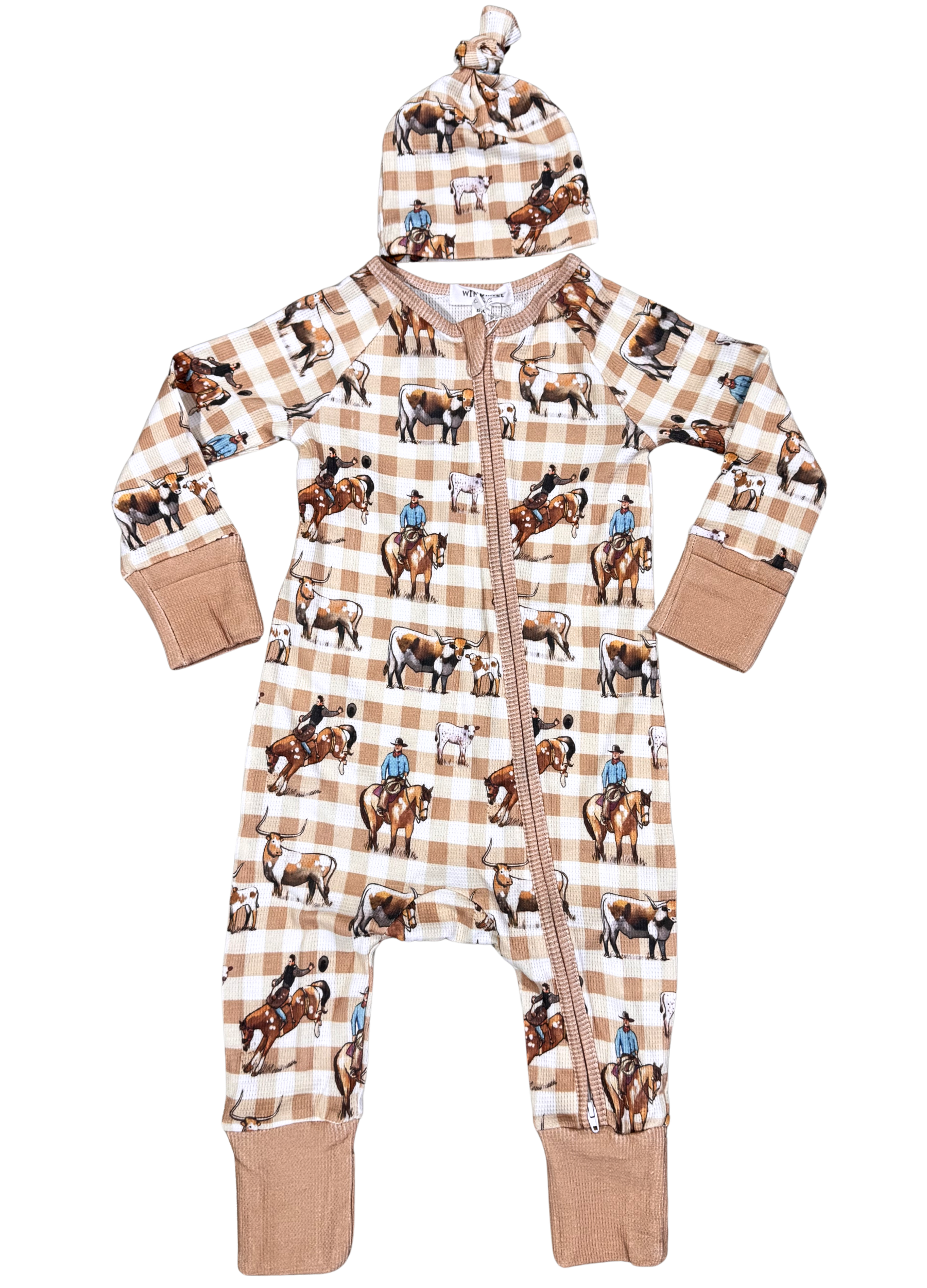 Cowboy Waffle Cotton Onesie With Beanie-Little Windmill Clothing Co