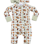 Highlander Waffle Cotton Onesie With Beanie & Bow-Little Windmill Clothing Co