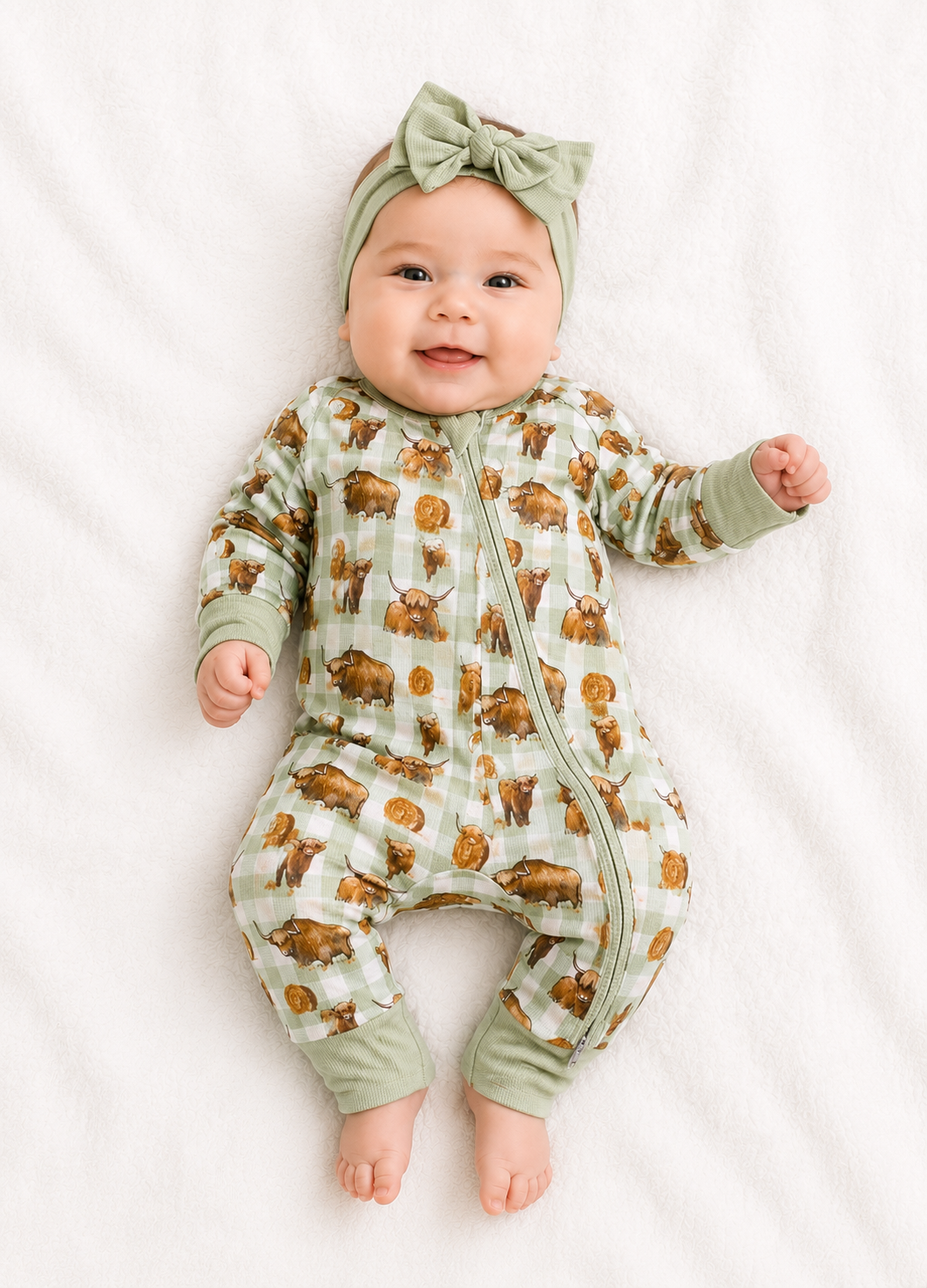 Highlander Waffle Cotton Onesie With Beanie & Bow-Little Windmill Clothing Co