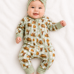 Highlander Waffle Cotton Onesie With Beanie & Bow-Little Windmill Clothing Co