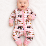 Cowgirl waffle cotton onesie with matching bow, soft warm baby onesie in country print