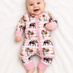 Cowgirl Waffle Cotton Onesie With Bow-Little Windmill Clothing Co