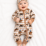 Cowboy waffle cotton onesie with matching beanie, soft warm baby onesie in country print