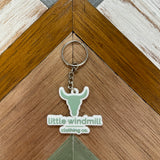 Little Windmill Clothing Co key chain close-up showing quality metal detail and LWCC branding
