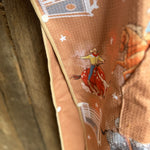 Bull Rider brown kids waffle towel detail showing cool bull rider print and soft waffle cotton