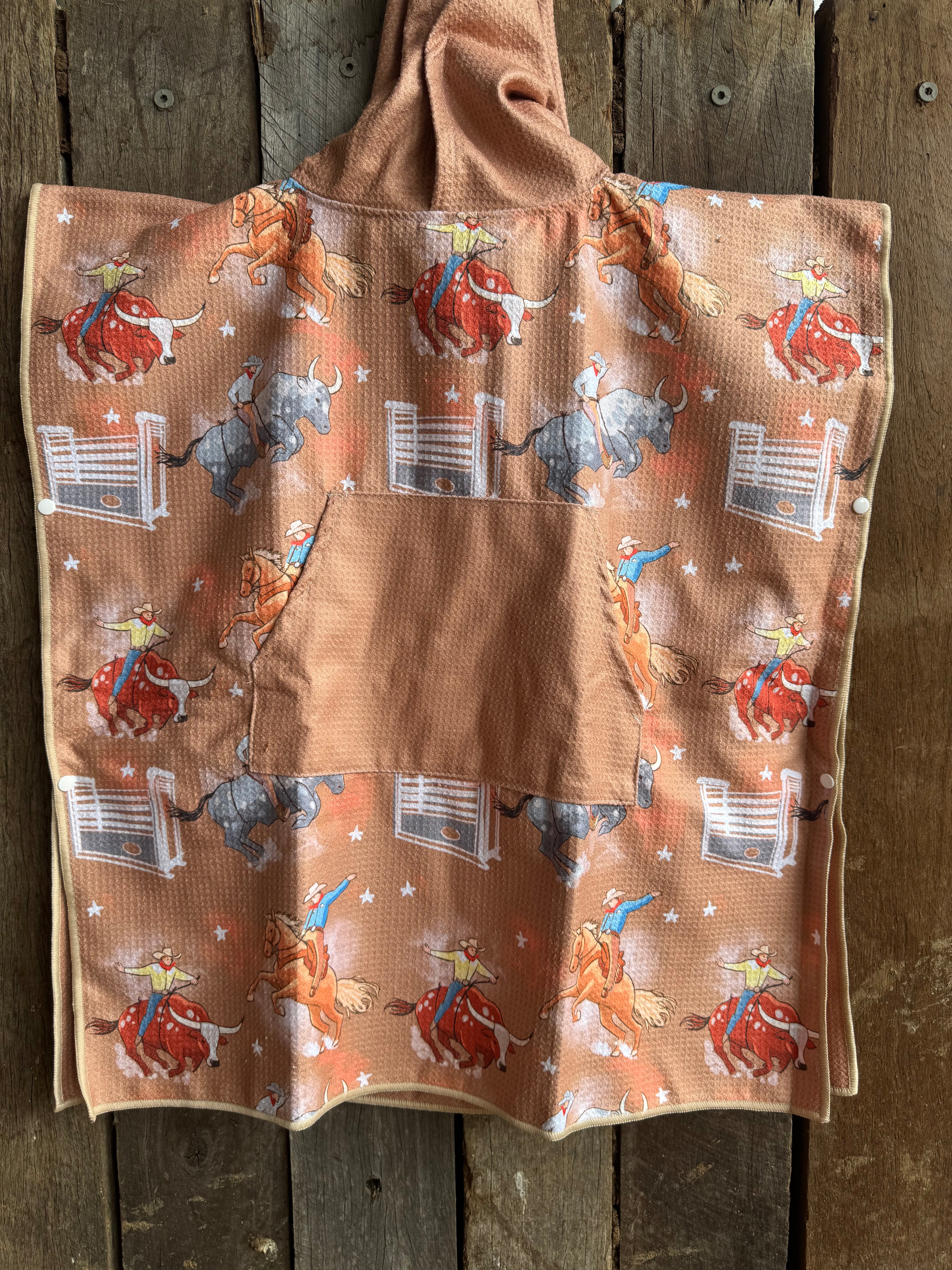 Bull Rider Brown KIDS Waffle Towel-Little Windmill Clothing Co