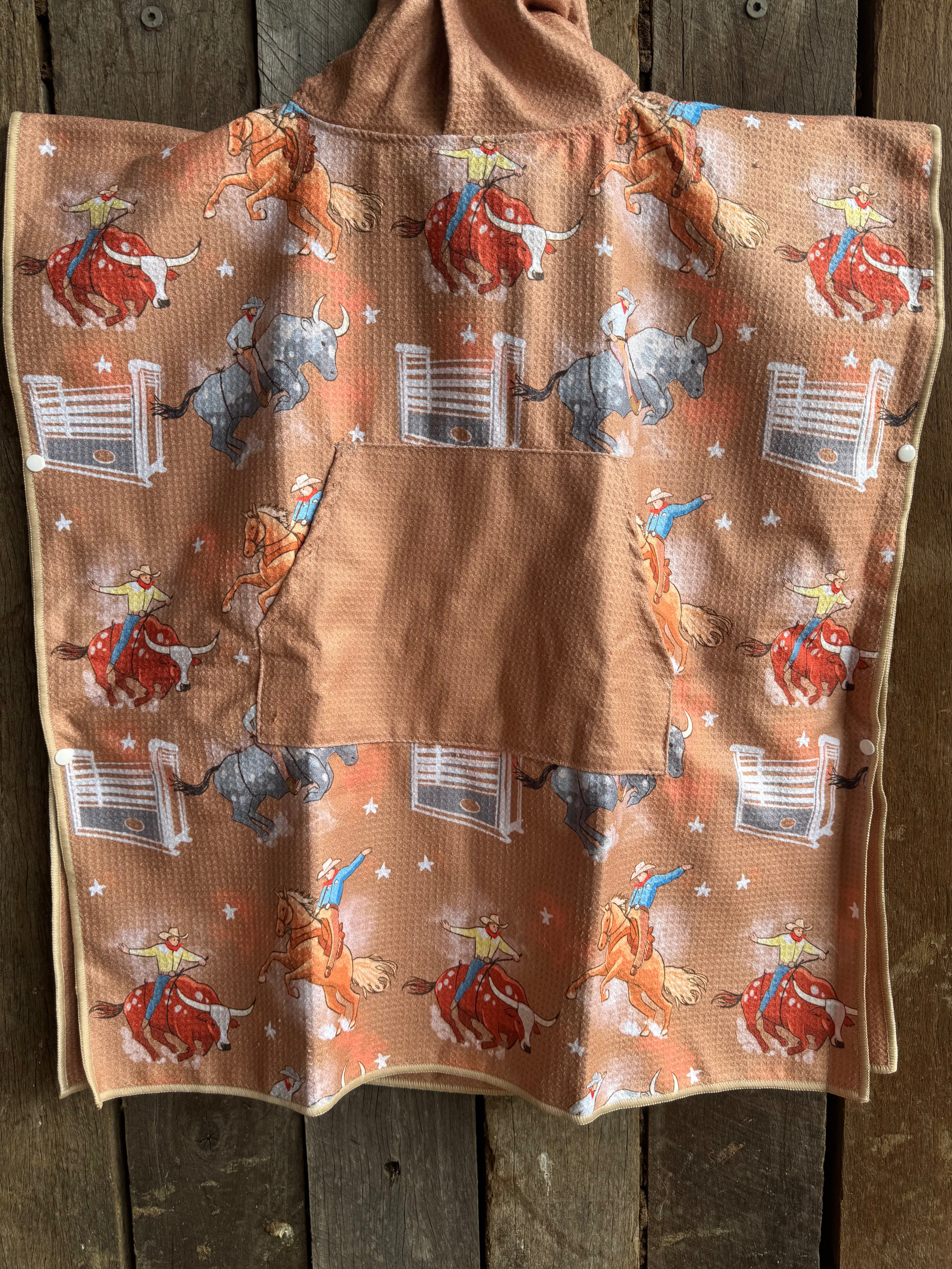 Bull Rider Brown KIDS Waffle Towel-Little Windmill Clothing Co