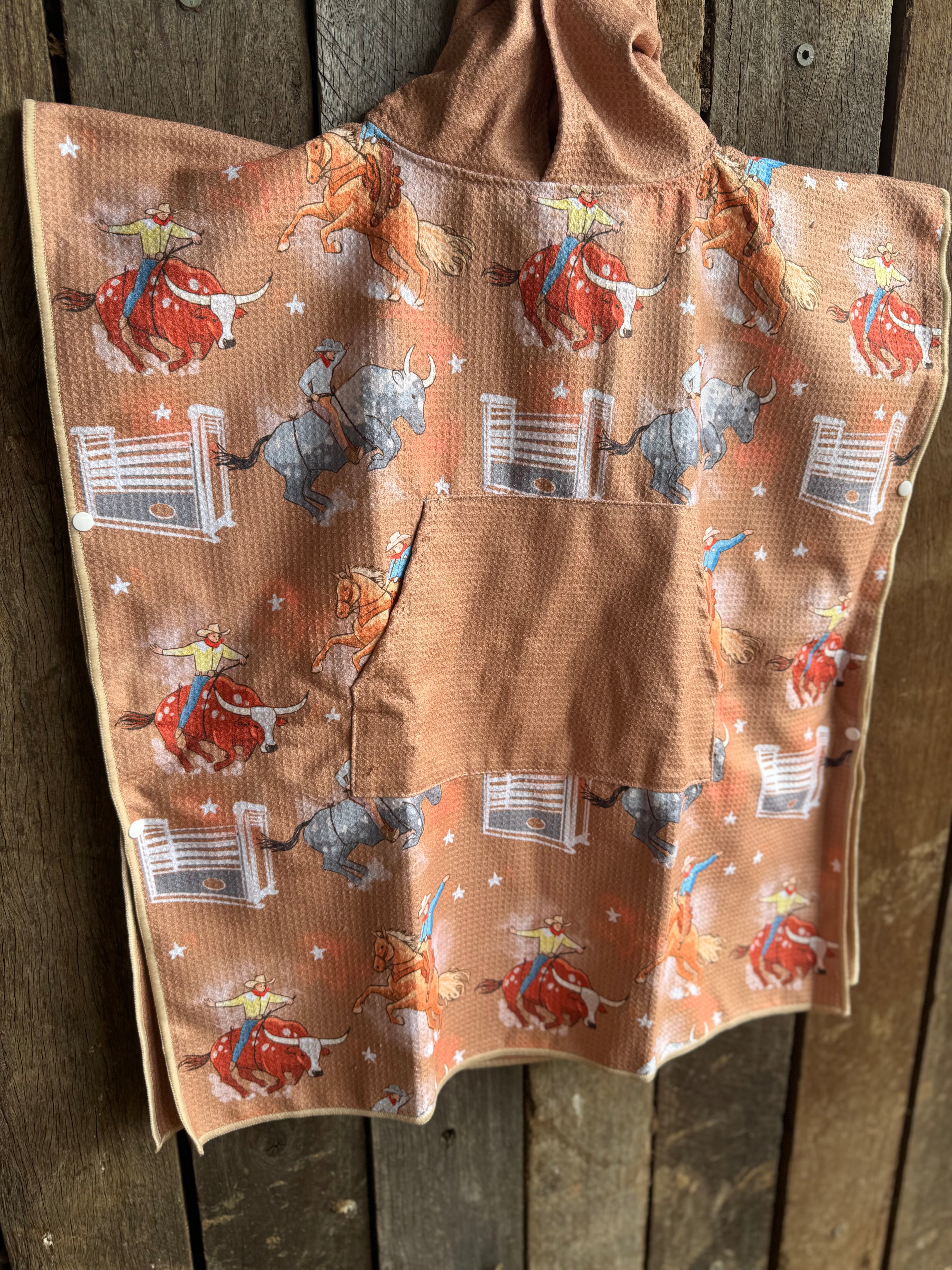 Bull Rider Brown KIDS Waffle Towel-Little Windmill Clothing Co