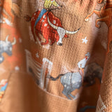 Bull Rider brown kids waffle towel edge detail showing quality finished edges on kids waffle towel