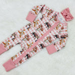 Cowgirl Waffle Cotton Onesie With Bow-Little Windmill Clothing Co