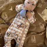 Cowboy Waffle Cotton Onesie With Beanie