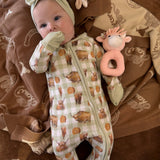 Highlander Waffle Cotton Onesie With Beanie & Bow
