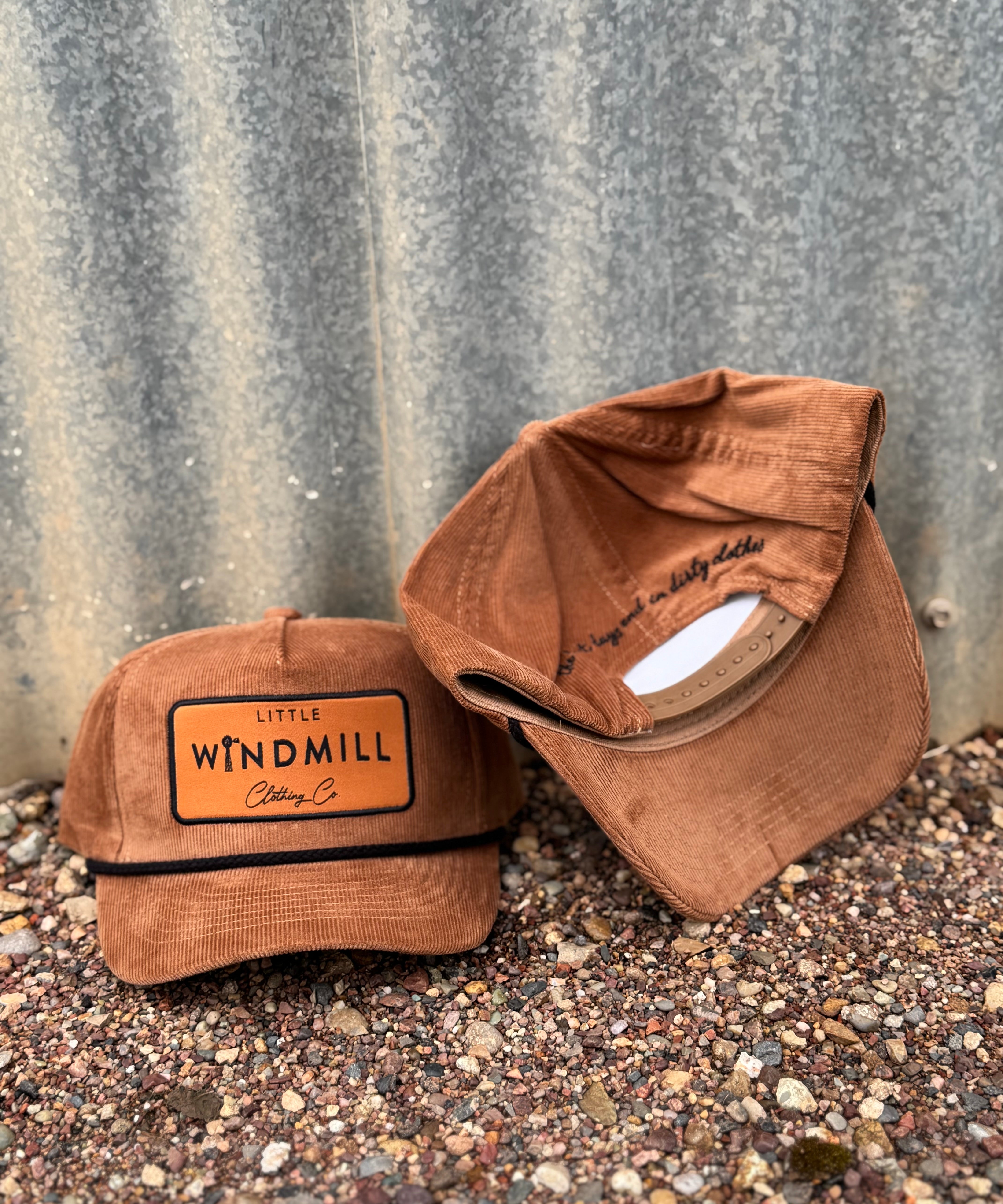 Toddlers and youth chocolate cord cap showing textured chocolate corduroy in structured cap style