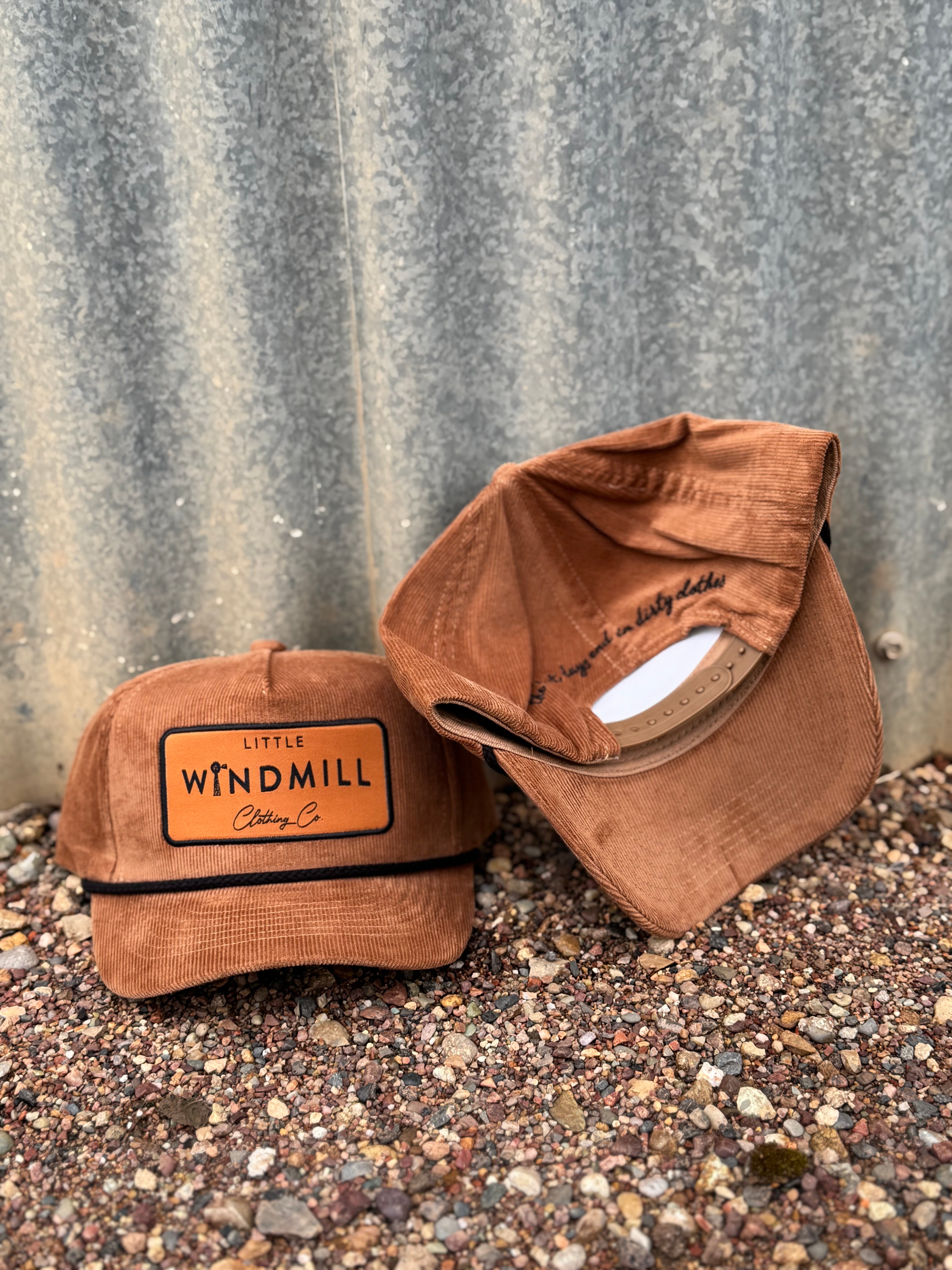 Toddlers and youth chocolate cord cap showing textured chocolate corduroy in structured cap style