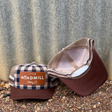 Toddlers and youth checked navy and caramel cap showing classic check pattern in navy and caramel colourway