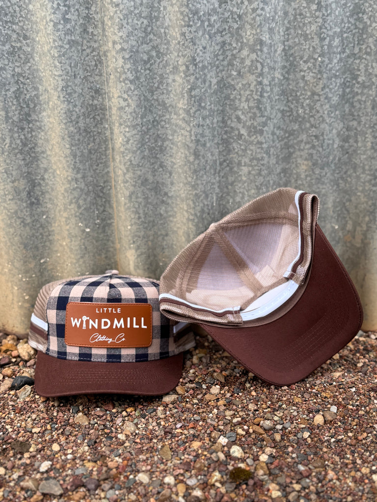 Toddlers / Youth Checked Navy & Caramel Cap-Little Windmill Clothing Co